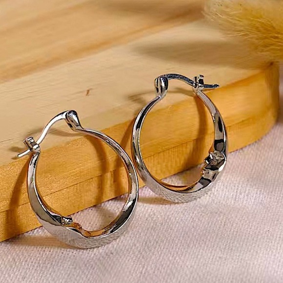Silver Moon Hoop Minimalist Earrings Earrings - Picture 3 of 7